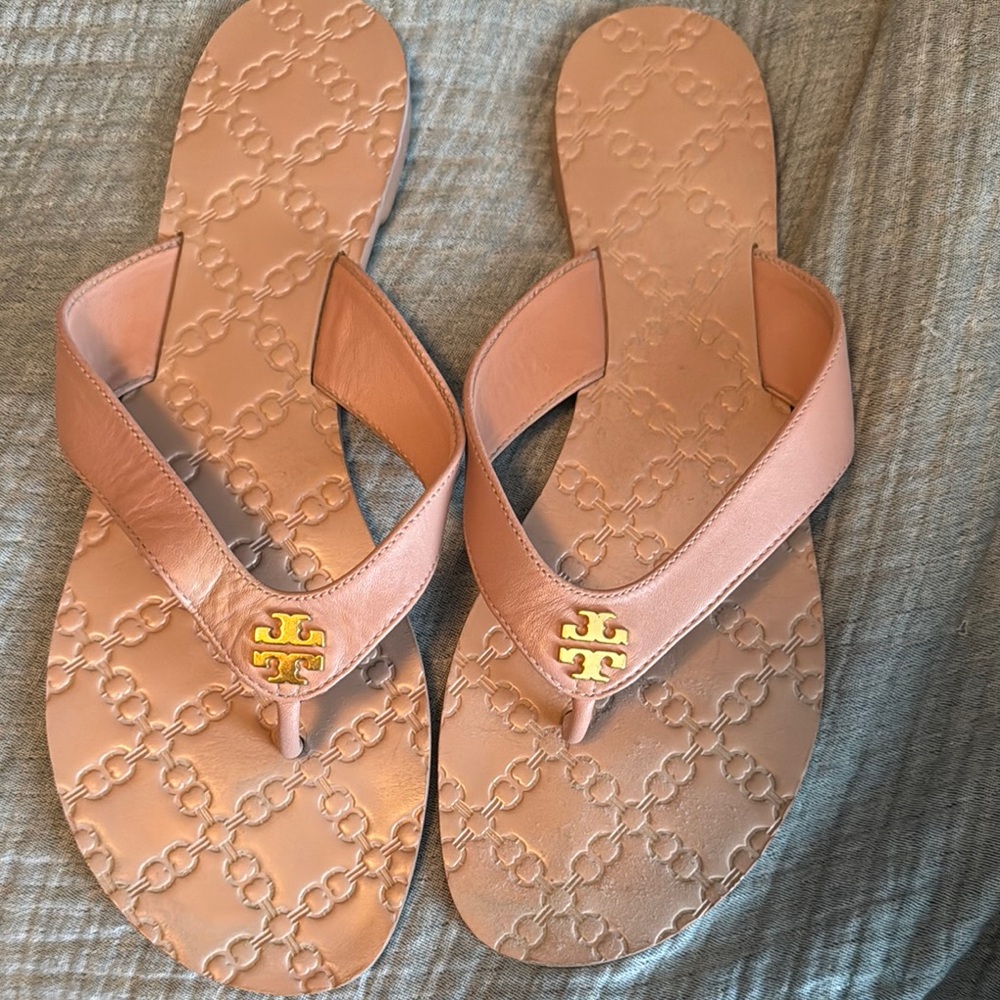 Tory Burch Blush Sandals with Gold Emblem